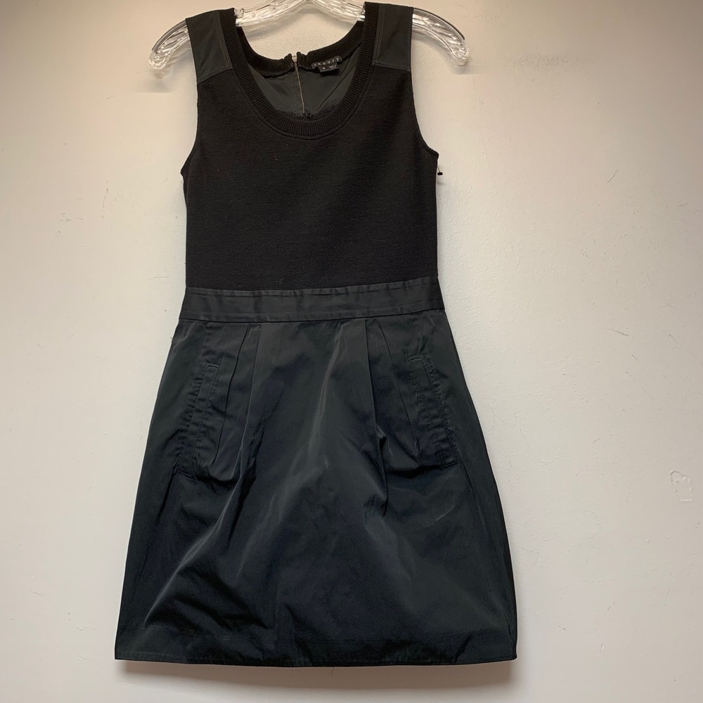 Theory‎ Mixed Media Wool Blend Dress Womens 6 Black Excellent Sleeveless Pockets